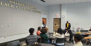 A photo of UM Board of Curators Chair Michael Williams addressing the KC Scholars.