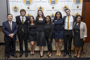 (Left to right) President Choi, Clay Van Eaton, Emily Brockmann, Maggie Funston, Miyah Jones, Cydney Perkins, Danny Daugherty and Interim Vice Chancellor for Student Affairs Angela King Taylor