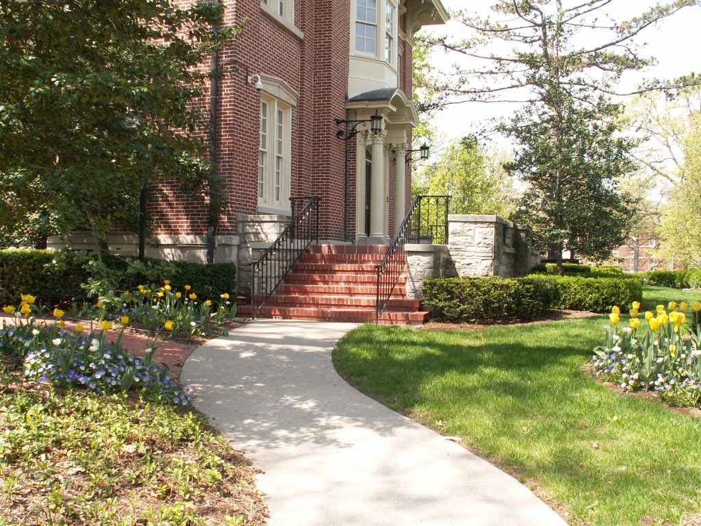 The Chancellor’s Residence front walkway and gardens, viewed from 9th Street