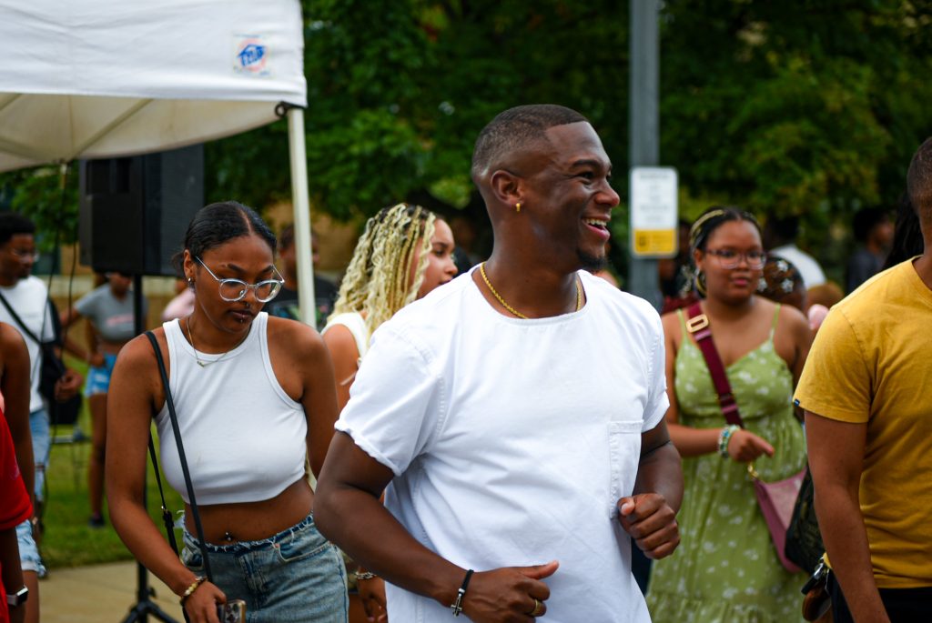 Students dance and enjoy camaraderie at the Welcome Black & Gold BBQ