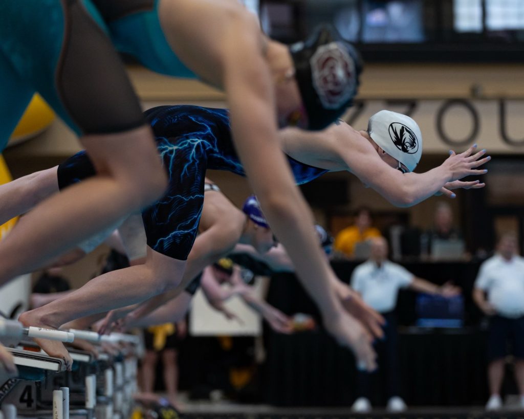 Mizzou Women’s Swimming and Diving team competes at the Mizzou Aquatic Center.