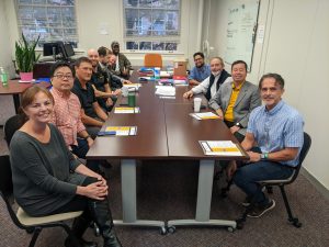 A photo of President Choi visiting the Missouri Prevention Science Institute in Hill Hall.