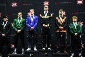 A photo of Mizzou sophomore Rocky Elam on the podium.