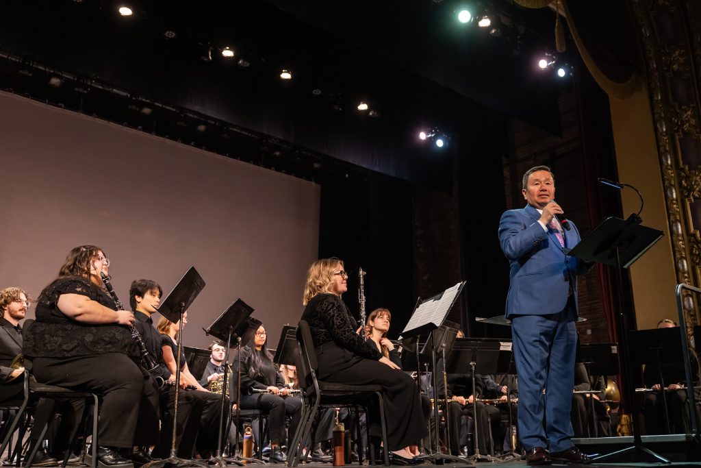 President Choi onstage at the 2026 Chancellor's Arts Showcase